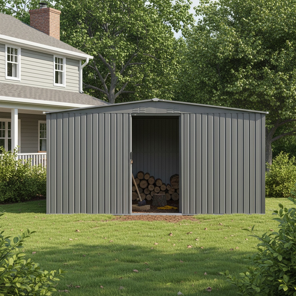 Dual-Purpose Metal Storage Shed 13x11 Ft - Winter Firewood & General Storage Solution
